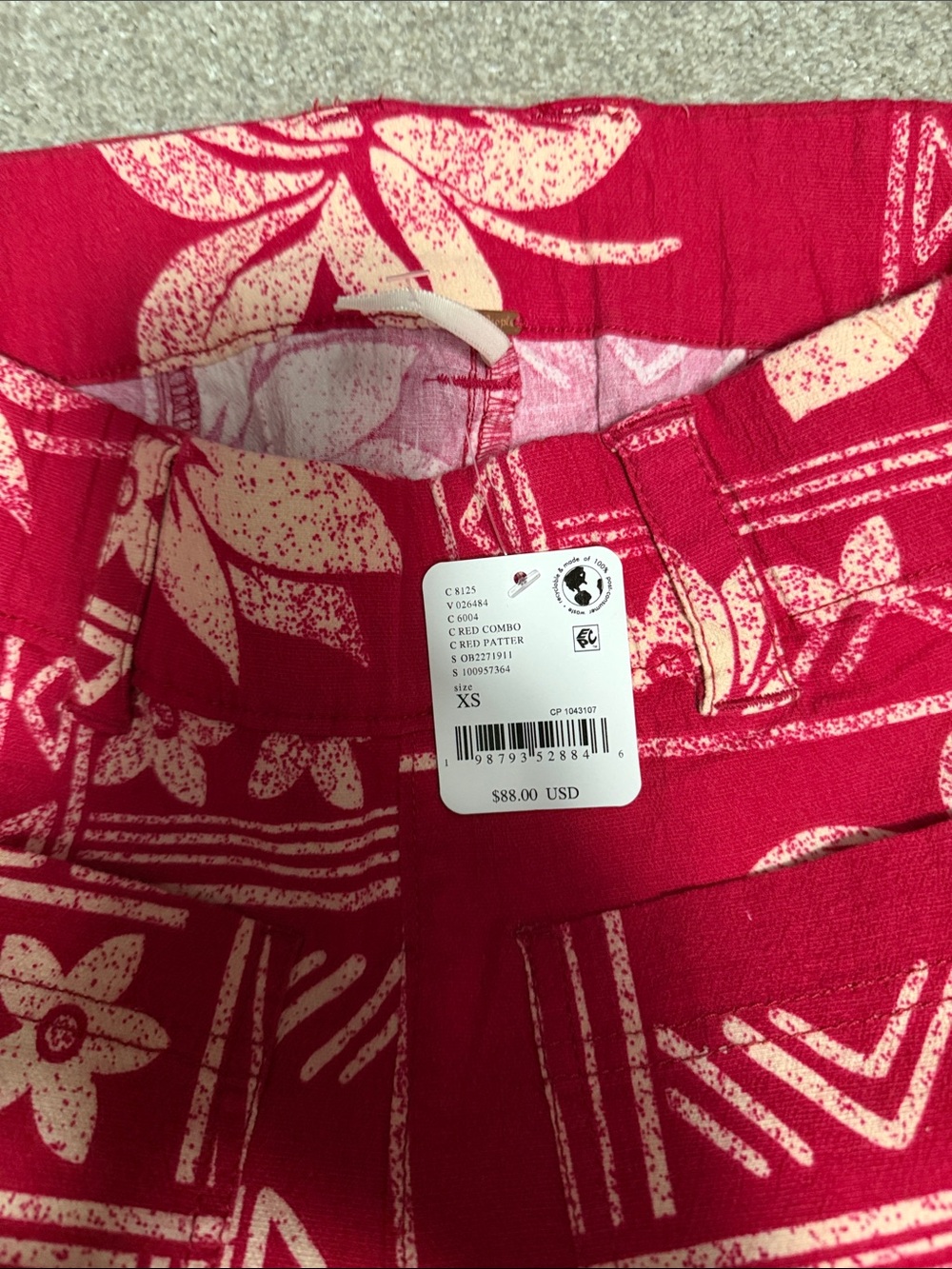 Free People Red Floral Print Jean Shorts - Picture 3 of 4